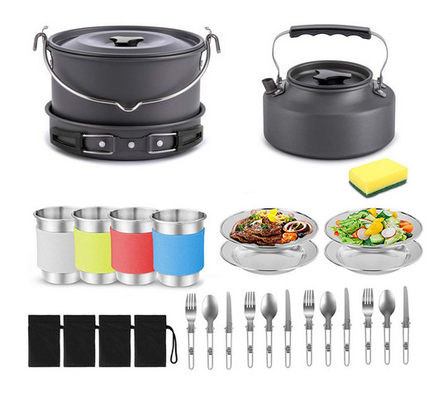 Large Size Outdoor Cookware Set , 4 People Aluminium Camping Cook Set