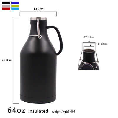 Double Wall Flip Top Black Stainless Steel Growler 2 Liter