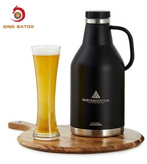 Stainless Steel Vacuum Insulated Growlers , Black 2L Screw Top Growler Double Wall
