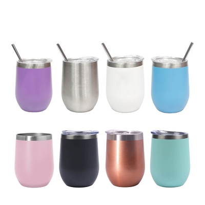 12 Oz Stainless Steel Tumbler With Straw , Stainless Steel Insulated Wine Tumbler With Straws