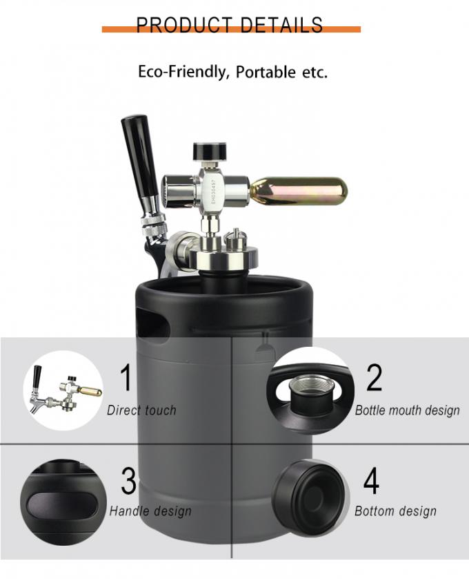 Portable CO2 Mini Keg Dispenser , Stainless Steel Homebrew Kegerator Kit