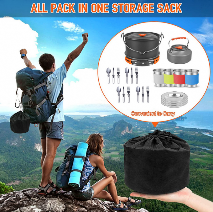 Large Size Outdoor Cookware Set , 4 People Aluminium Camping Cook Set