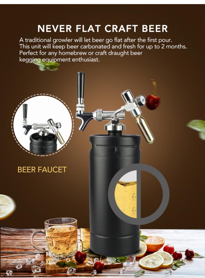 3.8L SS304 Pressurized Mini Keg , FDA Portable Beer Tap System