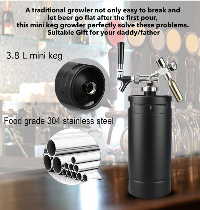 3.8L SS304 Pressurized Mini Keg , FDA Portable Beer Tap System